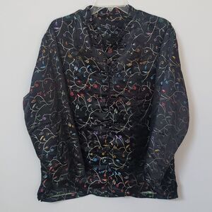 Robert Louis Jacket Womens sz Medium Silk Blend Asian Floral Vine Top